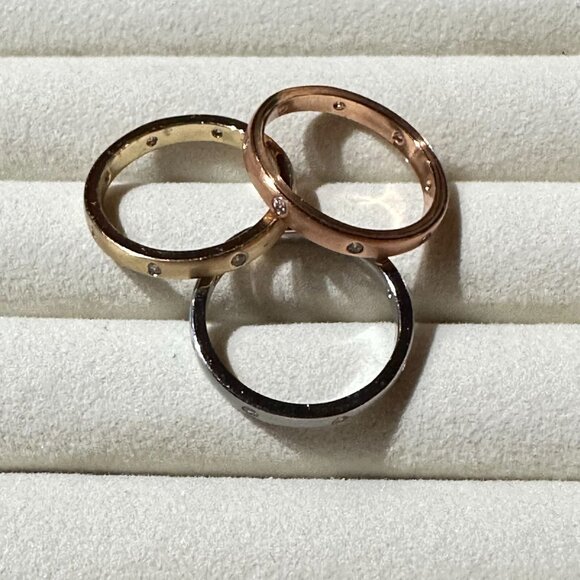Park Lane Trio Stacking Rings - Rose Gold Yellow Gold & Silver W Crystal Accents - Picture 4 of 8